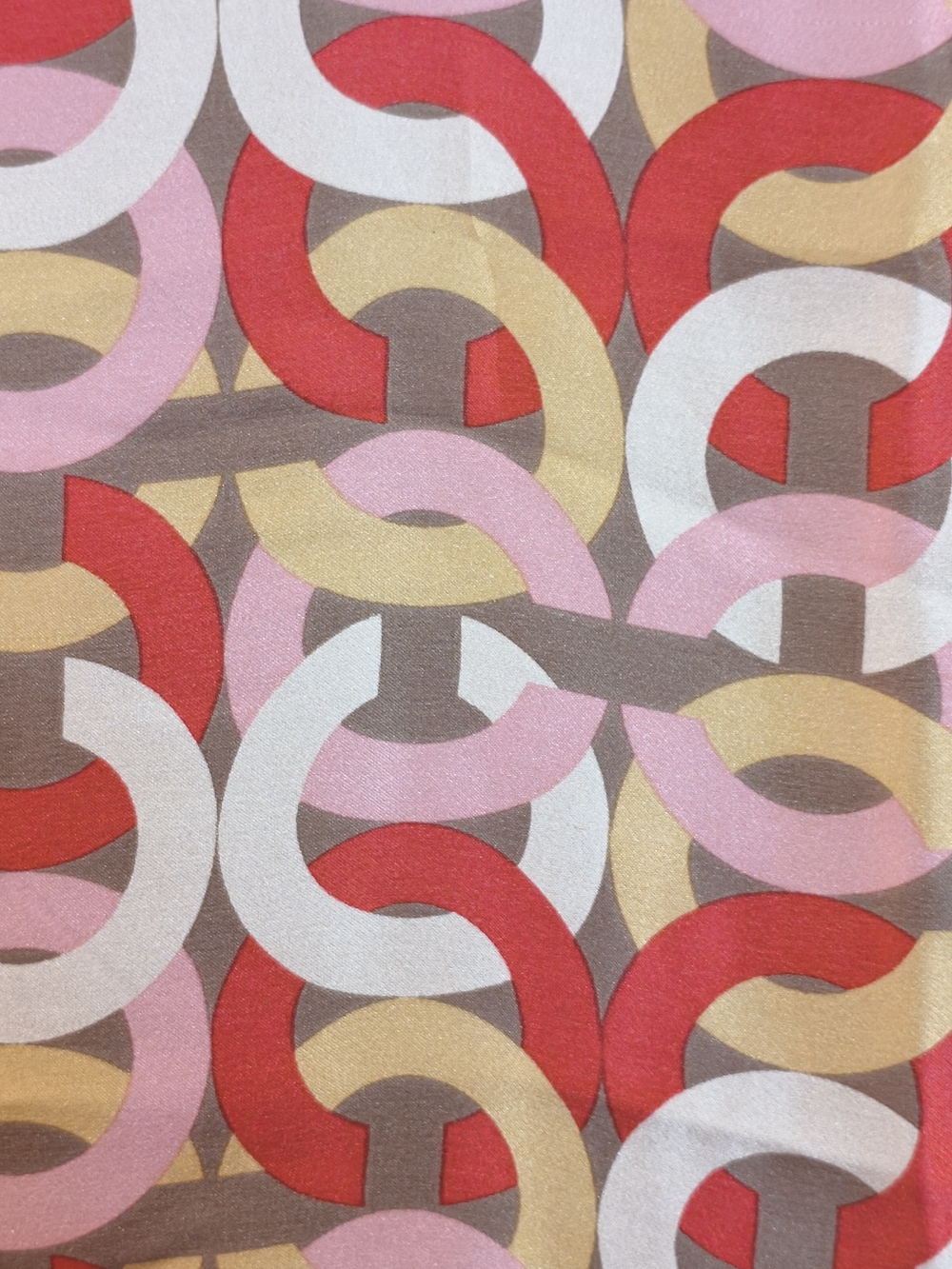 COACH 100% Silk 35" X 35" Signature C Pink, Cream & Gold Geometric Scarf - Picture 2 of 12